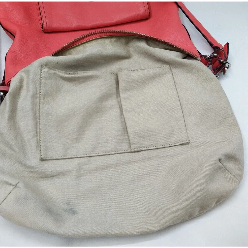 Coach Courtenay Coral Pink Leather Turnlock Pocket Tassel Hobo Shoulder Bag
